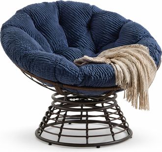STILVORA Sill&oacute;n Papasan Giratorio 360 Grados Dise&ntilde;o Ergon&oacute;mico Con Coj&iacute;n Grueso Estructura De Acero Azul Marino 92 Cm