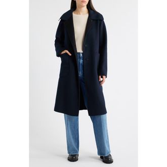 Bernardo Brushed Double Face Overcoat in Navy at Nordstrom Rack, Size X-Small