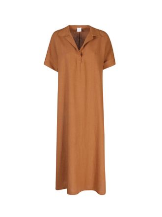 Eleventy Womens Long Terracotta Linen Dress - Brown - Size EU 34 (Womens)