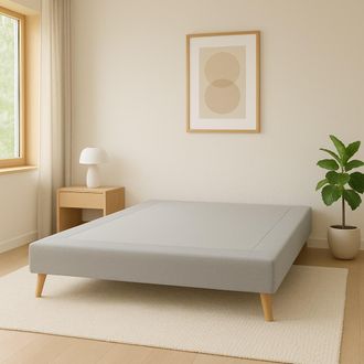 Colch&oacute;n Morfeo Base tapizada n&oacute;rdica gris con patas de madera, 90x190 cm