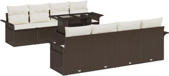 vidaXL Garden Sofa Set with Cushion 9 pcs Brown Poly rattan Vidaxl