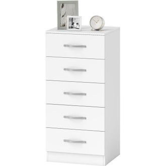 HOMCOM Mobile Cassettiera 5 Cassetti Moderna in Truciolato 40x35x85 cm Bianco