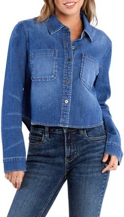 Wash Lab Denim Francine Crop Stretch Denim Shirt in Bliss Blue at Nordstrom, Size X-Small
