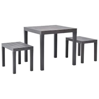 vidaXL Mesa De Jard&iacute;n Con 2 Bancos Pl&aacute;stico Marr&oacute;n Vidaxl