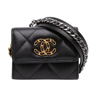 Chanel Pre-owned Chain Quilted Leather Wallet - Dames - Pre-owned - Zwart - Maat: ONE Size Leer