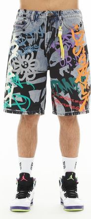 Cult of Individuality Grunge Distressed Denim Shorts in Graffiti at Nordstrom, Size 38