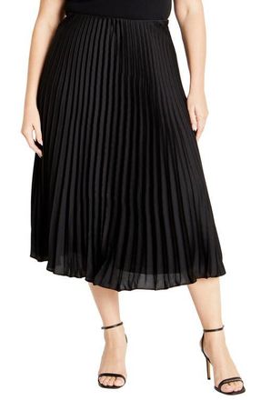City Chic Selena Pleated Midi Skirt in Black at Nordstrom, Size Xs