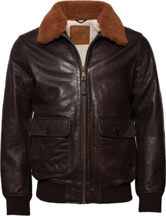 Top Gun leren jas TG2023002 met lamsleren kraag