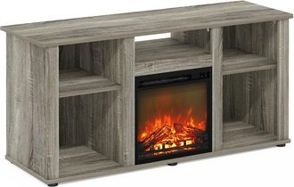 Furinno Fireplace TV Entertainment Center with Open Storage Compartment for TV up to 55