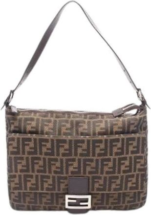 Fendi Pre-owned Shoulder Bags, female, Brown, Size: ONE SIZE Pre-owned Zucca Canvas Leather Shoulder Bag