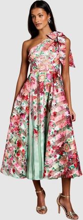 Coast Petite Organza One Shoulder Midi Dress in Sage at Nordstrom, Size 6