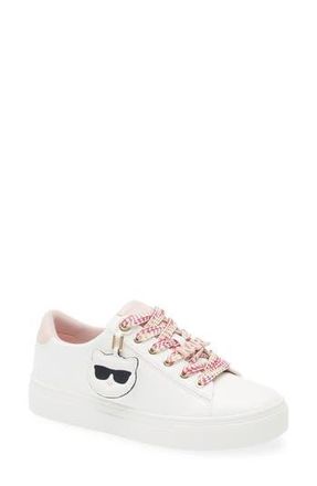 Karl Lagerfeld Capree Karl Choupette Low Top Sneaker in White/Blush Combo at Nordstrom Rack, Size 7.5