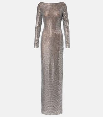 Self Portrait Abito lungo con cristalli