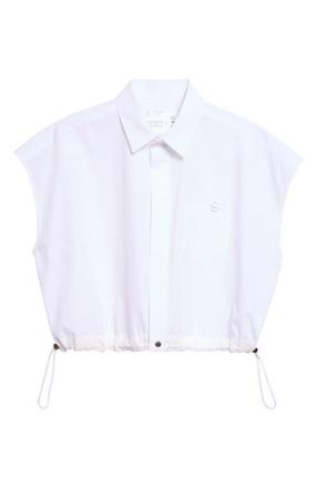 sacai Crop Poplin Shirt in White at Nordstrom, Size 1