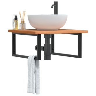 Berkfield Home Basin Shelf Wall Mounted Steel & Solid Wood Beech in Brown