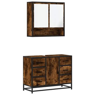 Berkfield Home 2 Piece Bathroom Furniture Set Smoked Oak Engineered Wood in Brown