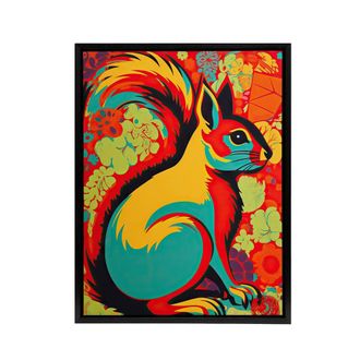 Artery8 Vibrant Squirrel Colourful Abstract Framed Canvas Wall Art Print | Size: W24 x H32