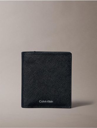 Calvin Klein Mens Refined Saffiano Slim Bifold Wallet - Blue