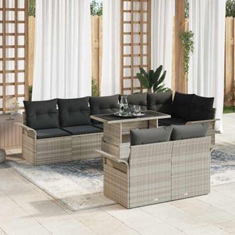 vidaXL Conjunto De Sof&aacute; De Jard&iacute;n Con Coj&iacute;n 9 Pcs Gris Claro Polirat&aacute;n Vidaxl