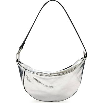 AllSaints Luna Micro Metallic Lambskin Leather Bag in Foggy Silver at Nordstrom
