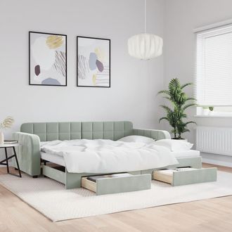 vidaXL Sof&aacute; Cama Nido Con Cajones Terciopelo Gris Claro 90x200 Cm Vidaxl