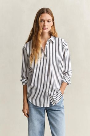 GANT Women Relaxed Fit Classic Striped Poplin Shirt (32) EVENING BLUE