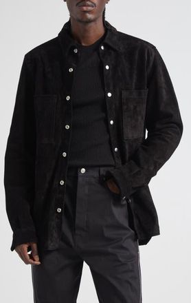 Rick Owens Suede Snap-Up Overshirt in Black at Nordstrom, Size 38 Us