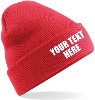 Generic Personalised New Embroidered Beanies Workwear Knitted Beanie Hat Custom Beanie Workwear Your Text Logo Embroidery (Coral)