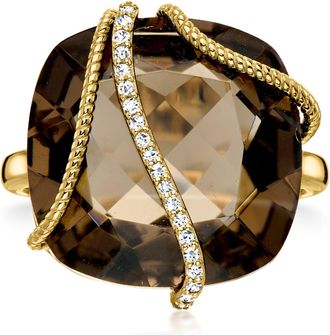 Ross-Simons Smoky Quartz Ring With. Diamonds in 18kt Gold Over Sterling