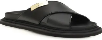 Moschino Logo-Plaque Leather Sandals - Black
