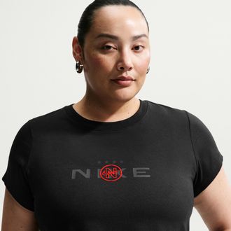 Nike Womens Nike Sportswear Chill Knit Slim Cropped T-Shirt (Plus Size) in Black | IM3098-011