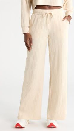 Beyond Yoga Breathe Easy Ribbed Drawstring Waist Pants in Ivory at Nordstrom, Size X-Large