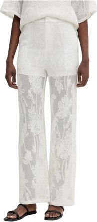 Isabelle Blanche Wijde Broek - Dames - Straight fit broeken - Beige - S - Katoen - Broeken