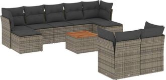 vidaXL Set De Sof&aacute;s De Jard&iacute;n 10 Pzas Con Cojines Rat&aacute;n Sint&eacute;tico Gris Vidaxl