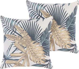 Beliani Beliani - Conjunto De 2 Cojines Multicolor 45 X 45 Cm Poli&eacute;ster Patr&oacute;n Floral Hoja De Palma Tagetes