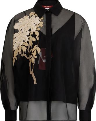 Max Mara Lange Mouwen Chiffon Zijden Blouse - Dames - Overhemden - Zwart - L - Chiffon - Overhemden