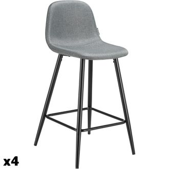 TecTake Set de 4 taburetes altos con respaldo y reposapi&eacute;s, 45x48x92 cm, gris