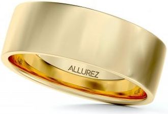 Allurez 14k Yellow Gold Plain Wedding Band Flat Comfort-Fit Plain Ring (6 mm)