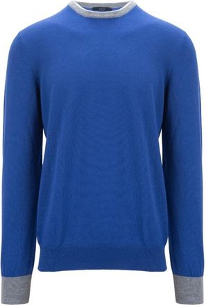 Fay Heren wollen trui met elleboogpatches - Heren - Ronde hals truien - Blauw - 3XL - Wol - Truien & Vesten