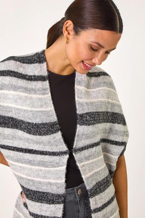 Roman Striped Short Sleeve Knit Cardigan