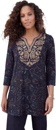 Roaman's Embroidered Swing Tunic in Navy Ditsy Floral Paisley at Nordstrom, Size 32