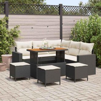 vidaXL Conjunto De Sof&aacute; De Jard&iacute;n 9 Pcs Negro Rat&aacute;n Sint&eacute;tico