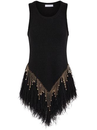 Paco Rabanne beaded linen top - Black