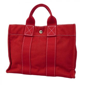 Herm&egrave;s Red Color Canvas Tote Bag (Pre-Owned)