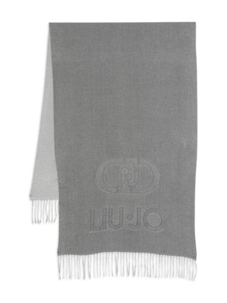 Liu Jo logo-embroidered fringe scarf - Grey