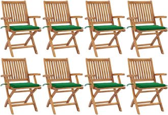 vidaXL Sillas De Jard&iacute;n Plegables 8 Uds Madera Maciza Teca Con Cojines Vidaxl
