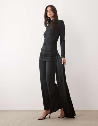Daska Tuta jumpsuit aderente accollata nera drappeggiata-Nero