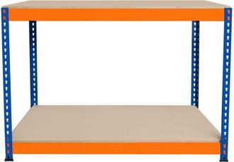 MonsterShop Banco da Lavoro Garage 120x60x90cm - 2 Ripiani, Acciaio Rinforzato, 300kg/Ripiano, Montaggio Senza Bulloni, Layout Regolabile, Piedini in Gomma