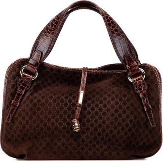 Celine Pre-owned Celine Macadam Suede and Croc Embossed Leather Bittersweet Hobo Ladies WC-ST-0077
