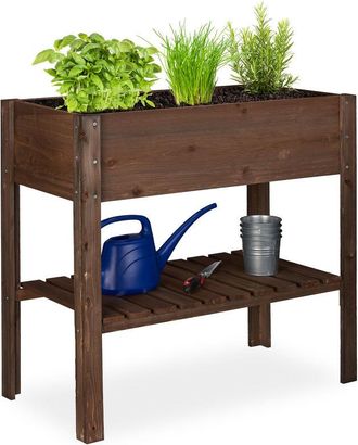 Relaxdays Relaxdays - Huerto Urbano De Madera, Con Estante, Macetero Rectangular, 80 X 88 X 43,5 Cm, Marr&oacute;n Oscuro